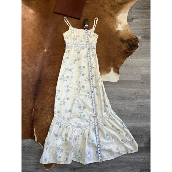 Vintage Floral Crochet Lace Maxi Dress Cream & Blue - Picture 2 of 3